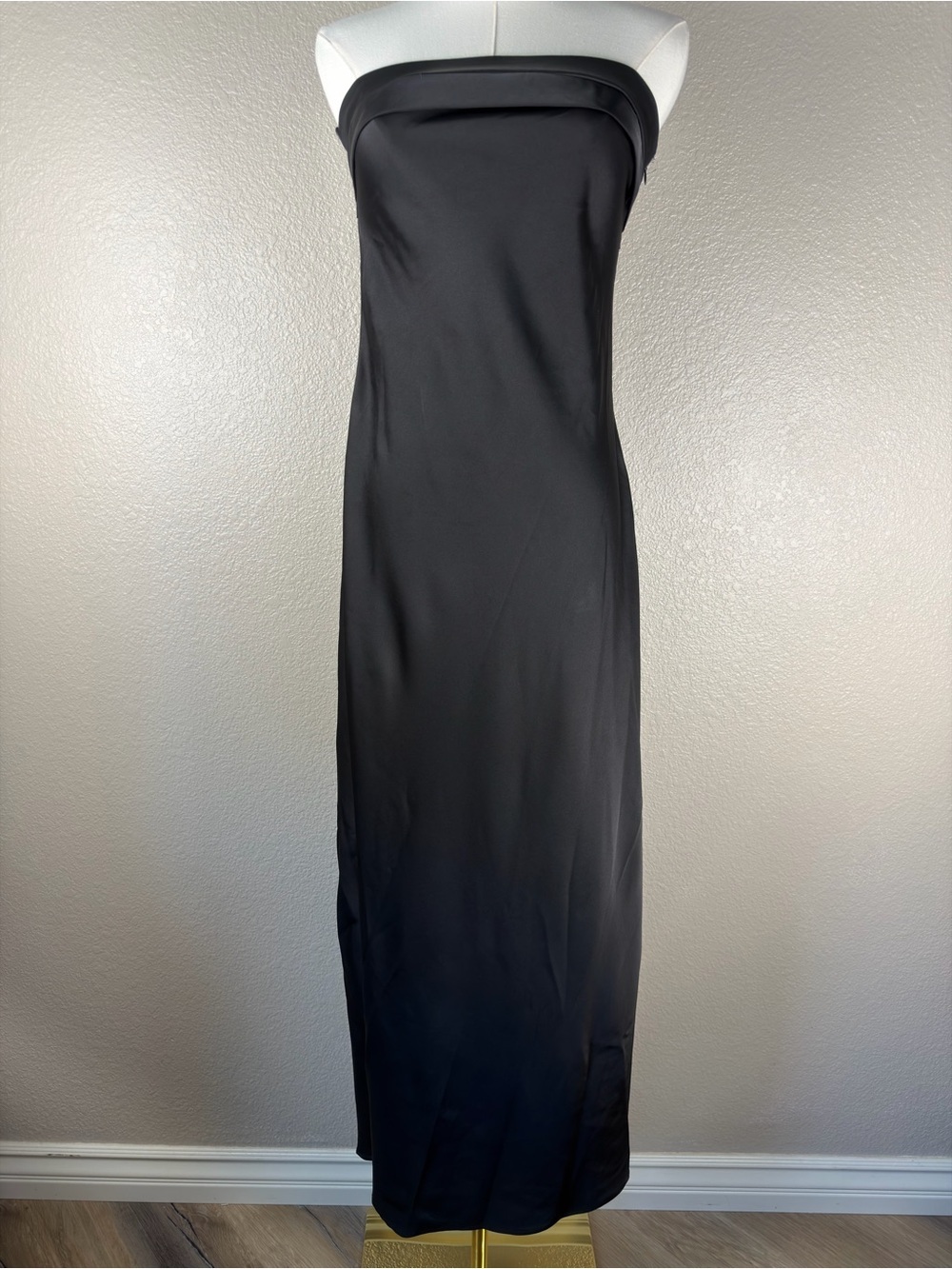 NWOT Black Strapless Satin Column Maxi Dress Black, Medium - Picture 3 of 10